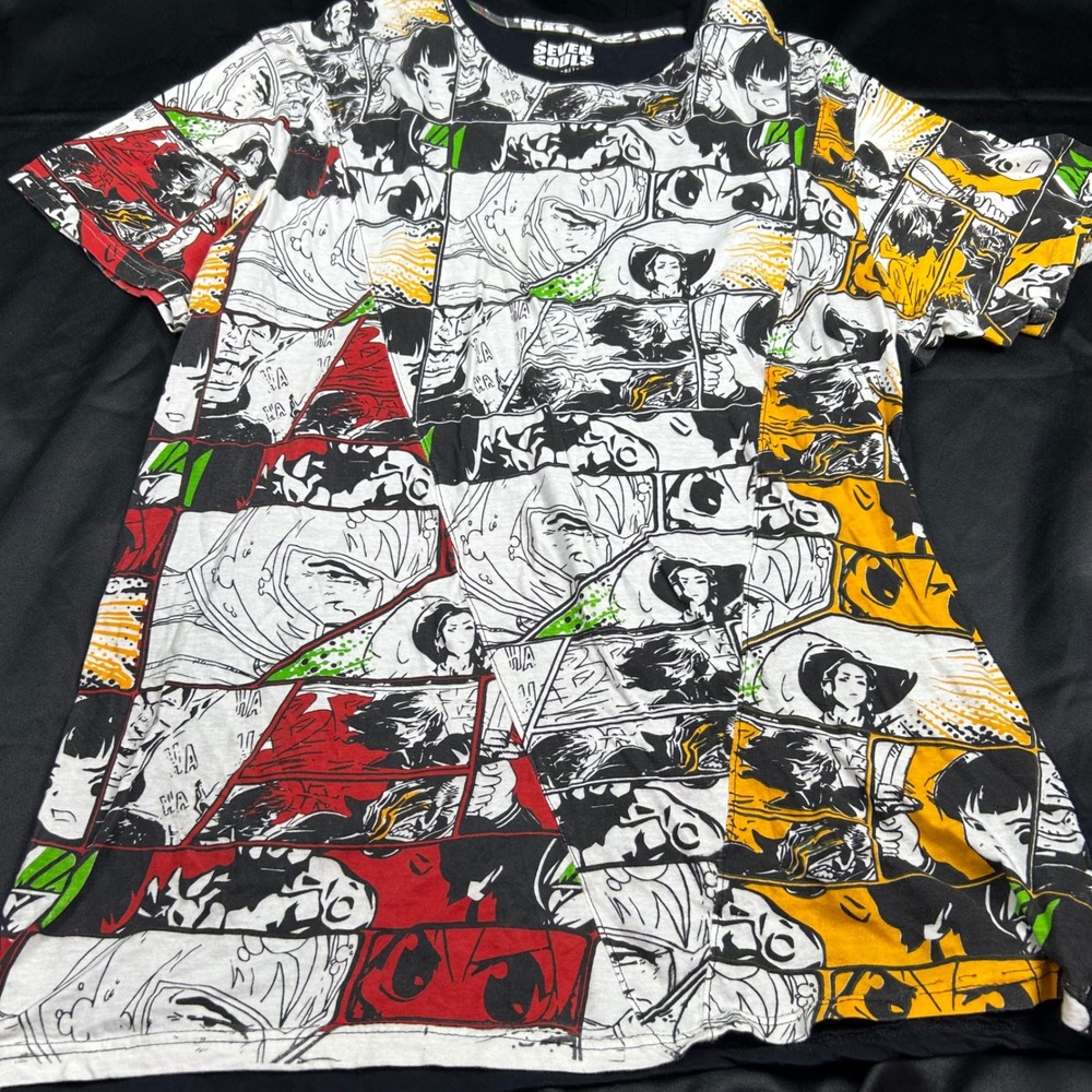 Seven Souls Anime Manga Panel All Over Print T-Shirt Mens 4XL Black White Red
